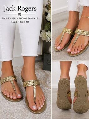 Jack Rogers Gold Tinsley Jelly Thong Sandals Size 10